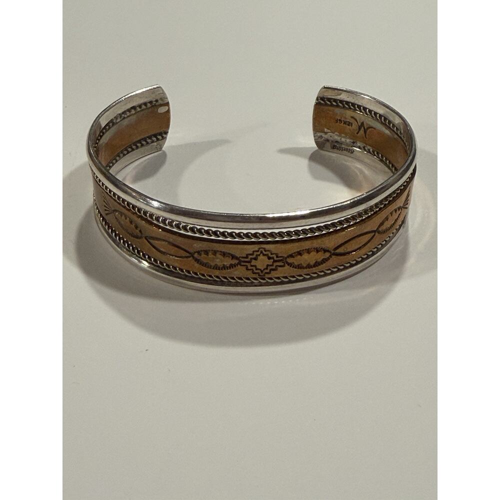 Vintage 925 Sterling Silver And 12k Gold Filled Cuff Bracelet Southwestern 27 g